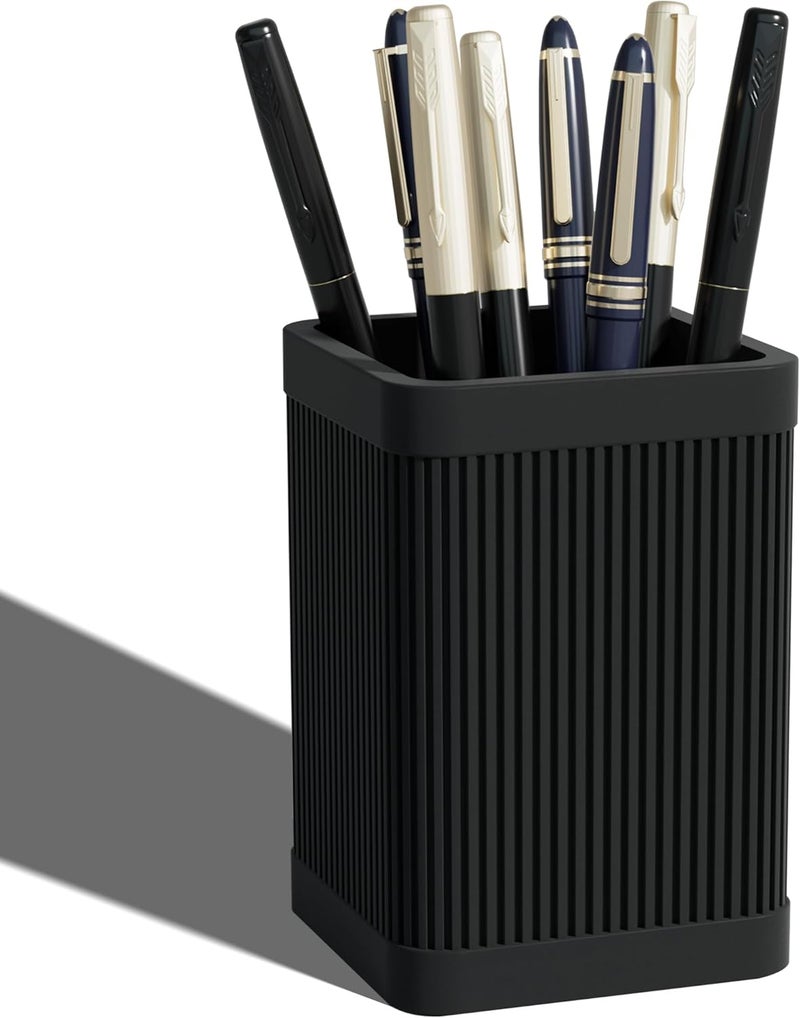HighHerz Aesthetic Pen Holder For Desk, Modern Silicone Pencil Holder, Stylish Office Desk Decor, Made of 5 mm Thickened Premium Silicone, Office Desk Organizer And Accessories (Black) | For Desk, Modern - Image 1